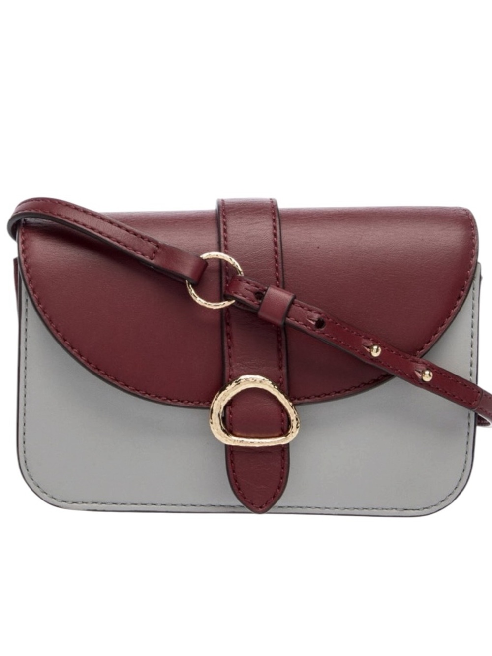 Ulla Johnson Burgundy & Grey Leather Colorblock Crossbody Bag